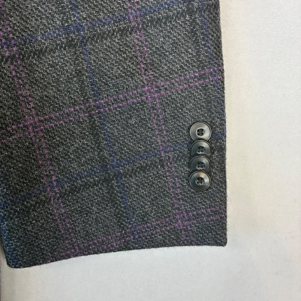 Jos. A. Bank Blazer Jacket Men 44R Grey Purple‎ Windowpane 1905 Sport Coat Moon - Picture 4 of 12